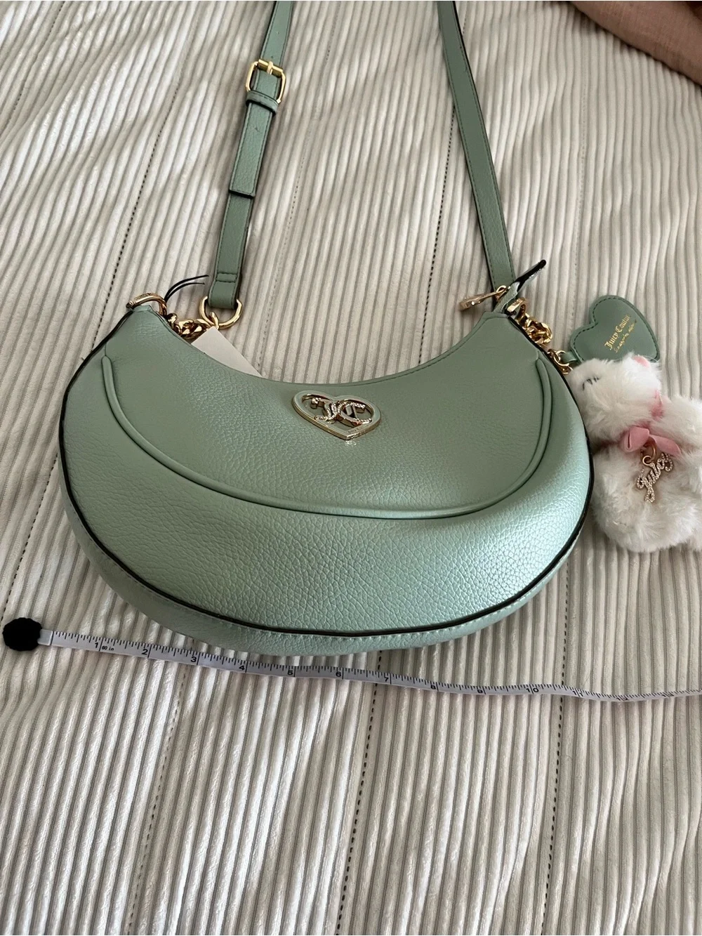NWT Juicy Couture Mint Green Crescent Crossbody Shoulder Bag Heart Logo Charm